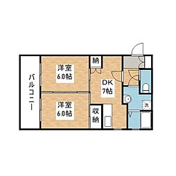 マンションリバエイト 3階2DKの間取り