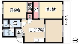 八城マンション 2階2LDKの間取り