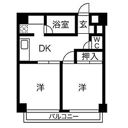 エルドール川原 4階2DKの間取り