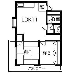 青杏ビル(せいきょう) 3階2LDKの間取り