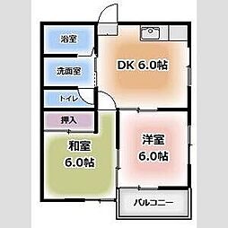 62・Oハウス 2階2DKの間取り