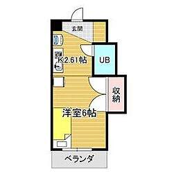 アーバンドエル川名山 2階ワンルームの間取り