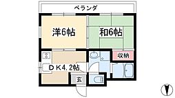 中砂ハイツ 3階2DKの間取り