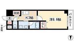 ニューシティアパートメンツ円上町 9階1Kの間取り