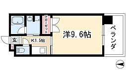 弥富通ライズ 6階1Kの間取り