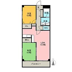 カルム植田 4階2LDKの間取り