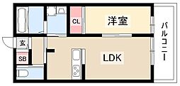 名古屋市千種区御影町1丁目アパート 1LDKの間取図画像