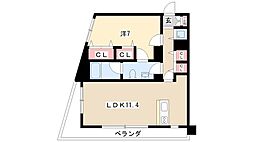 ヴァリエ東別院 3階1LDKの間取り