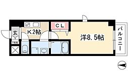 エントピア桜山 7階1Kの間取り