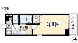 パルティール原駅前 8階1Kの間取り