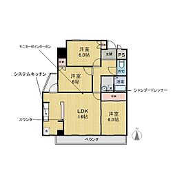 ヒルハイツ浅井 5階3LDKの間取り
