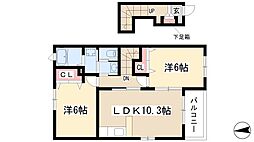 カルバンラゴ 2階2LDKの間取り