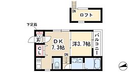 ハーモニーテラス野並V 2階1DKの間取り