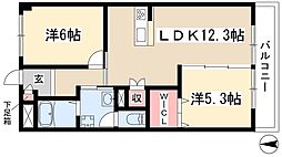 ユニーブル第2天白 1階2LDKの間取り