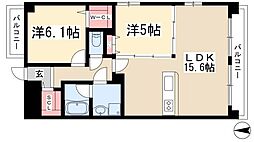 アントレッド原 2階2LDKの間取り
