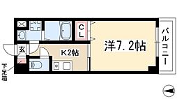 びい6植田 3階1Kの間取り