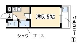 三秀元宮ハイツ 3階ワンルームの間取り