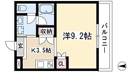 アネックス原 2階1Kの間取り