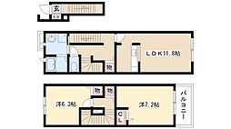 サンリット新池Ｂ 2階2LDKの間取り