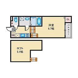 ハーモニーテラス原V 1階1Kの間取り