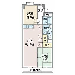 サンキャピトル 2階2LDKの間取り