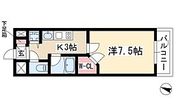ベルファース川原通 9階1Kの間取り