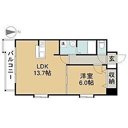 セントラルコート千代田 8階1LDKの間取り