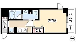 フレールコート東別院 4階1Kの間取り