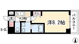 レジデンスSUN.K 1Kの間取図画像
