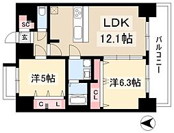 プレサンスTHE新栄 2LDKの間取図画像