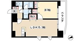 ベルファース川原通 1LDKの間取図画像