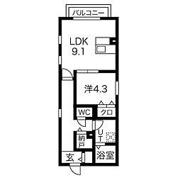 Anecis川名 1LDKの間取図画像