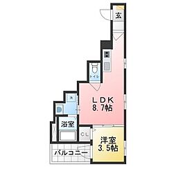 クラール川名 1LDKの間取図画像