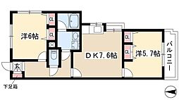 アーバンハイツ八事八幡山 2DKの間取図画像