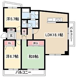 シャトレ御棚 3LDKの間取図画像