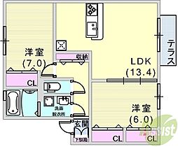 ディアコート神戸II  ｜ 兵庫県神戸市兵庫区大井通2丁目（賃貸アパート2LDK・1階・62.70㎡） その2