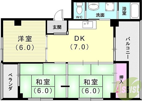 エクセル板宿 ｜兵庫県神戸市須磨区大黒町1丁目(賃貸マンション3DK・3階・47.71㎡)の写真 その2