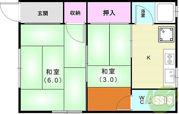 大門文化Ａ棟 ｜兵庫県神戸市須磨区妙法寺字大門(賃貸アパート2K・2階・27.00㎡)の写真 その2