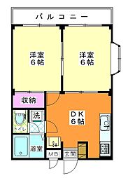 キャピタル2 3階2DKの間取り