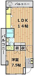 若木ブラスマンション 1LDKの間取図画像