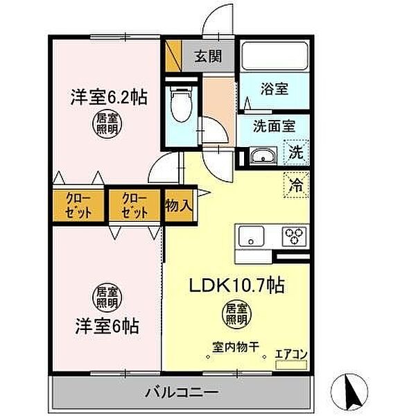 コンフォートIII　Ｂ ｜茨城県神栖市大野原中央1丁目(賃貸アパート2LDK・3階・52.55㎡)の写真 その2