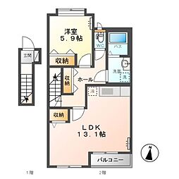 高尾崎 NEW TOWN　La・Ｔｅｒｒｅ E 2階1LDKの間取り