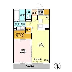 ディアマント　A 1階1LDKの間取り