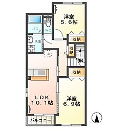 高尾崎 NEW TOWN　La・Ｔｅｒｒｅ Ａ 2階2LDKの間取り