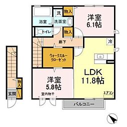 ラヴェスト・コート　C 2階2LDKの間取り