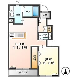 マイ　リバーサイド 1階1LDKの間取り