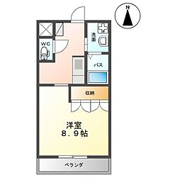 アクアマリン 2階1Kの間取り