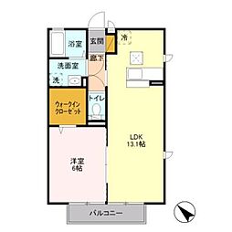 アースウィン　A 1階1LDKの間取り