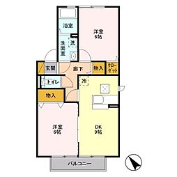 サンク・ルナ　F 1階2DKの間取り