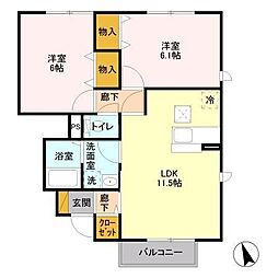 ヴァンベール 1階2LDKの間取り